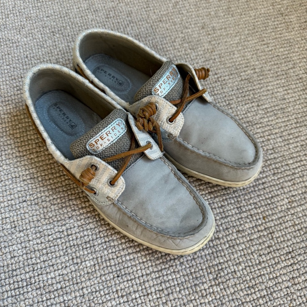Sperry Women’s Tan and Gray Boat Shoes 8.5